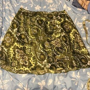 Ann Taylor Olive Paisley A-Line Skirt